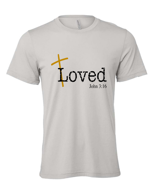 Loved John 3:16 T-Shirt (black/gold print)