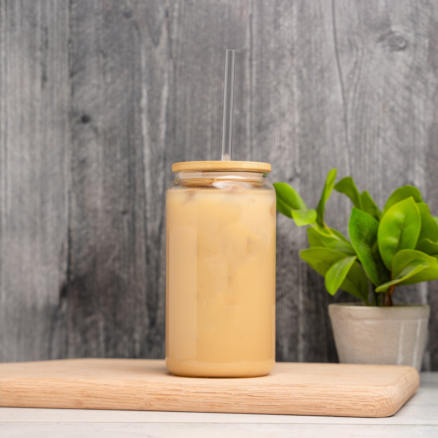 Coffee is my spirit animal 16 oz glass can | uv printed | bamboo lid | plastic straw
