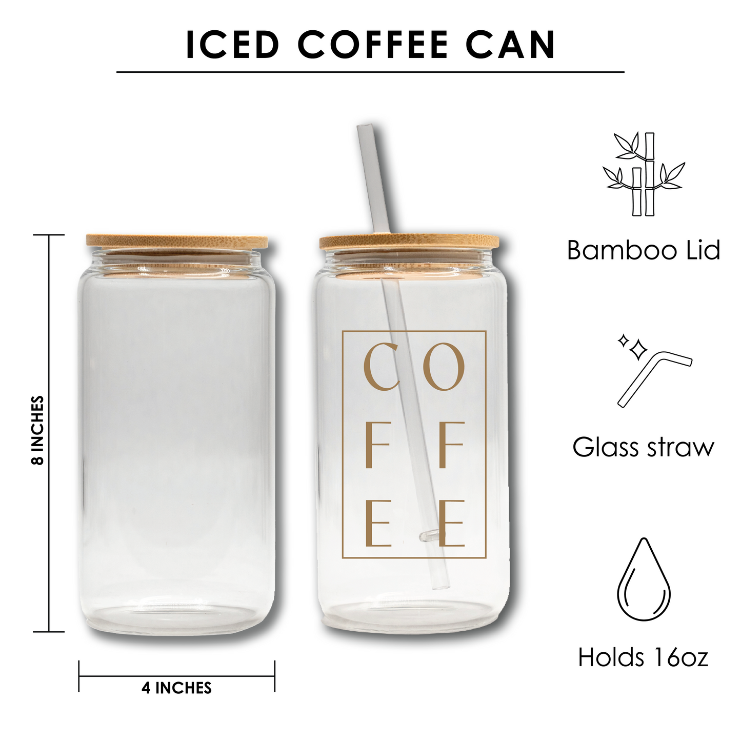 Coffee is my spirit animal 16 oz glass can | uv printed | bamboo lid | plastic straw
