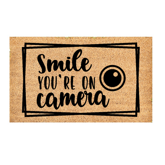 Custom Door Mat | Smile, you're on camera doormat | Front Door Decor | Housewarming Gift | Welcome Doormat