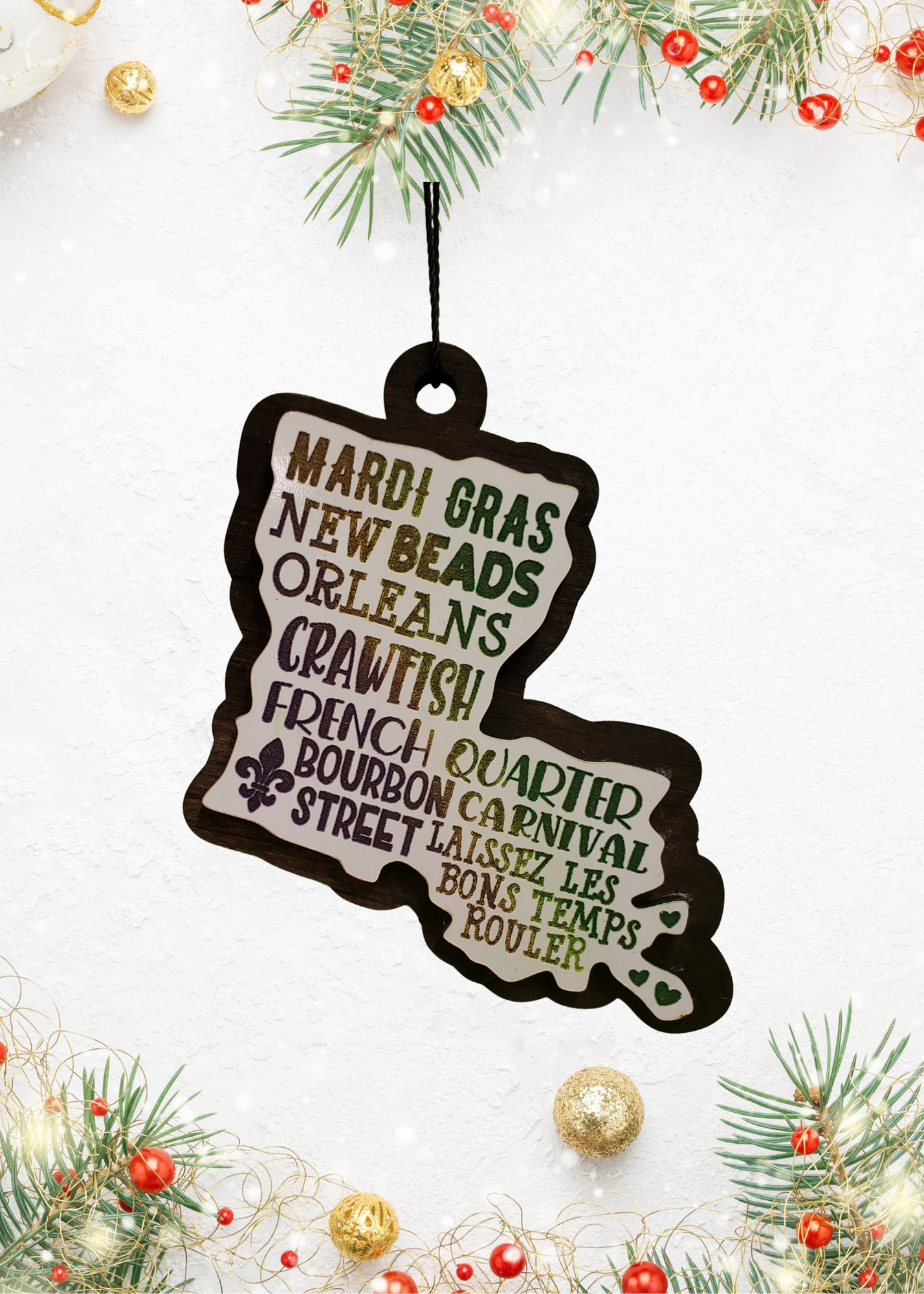 State of Louisiana Mardi Gras Ornament Ornament | ornament | state of Louisiana |holiday gift | holiday decoration | christmas tree decoration