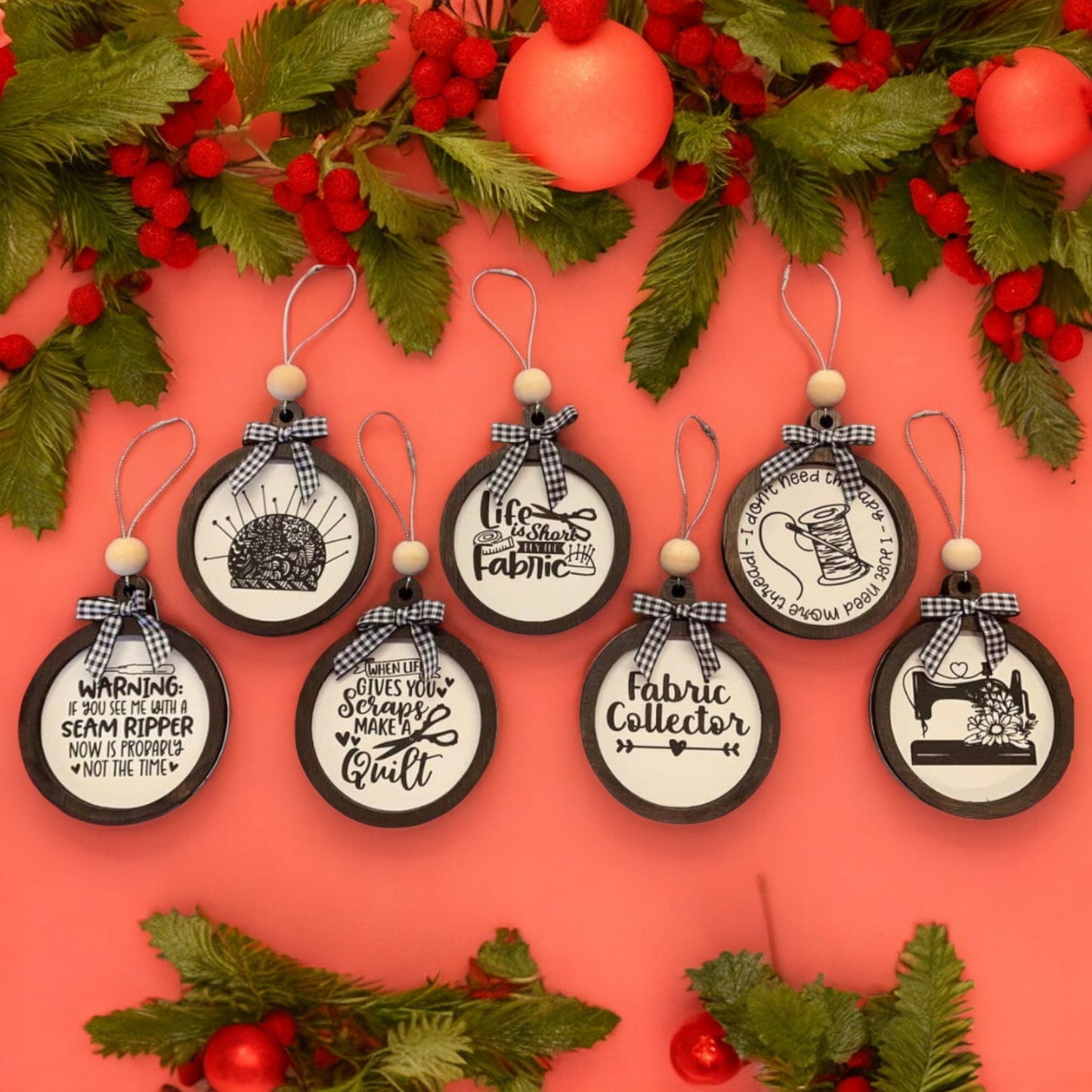Sewing-themed ornament bundle (set of 7 ornaments) | holiday decorations | Christmas tree ornament