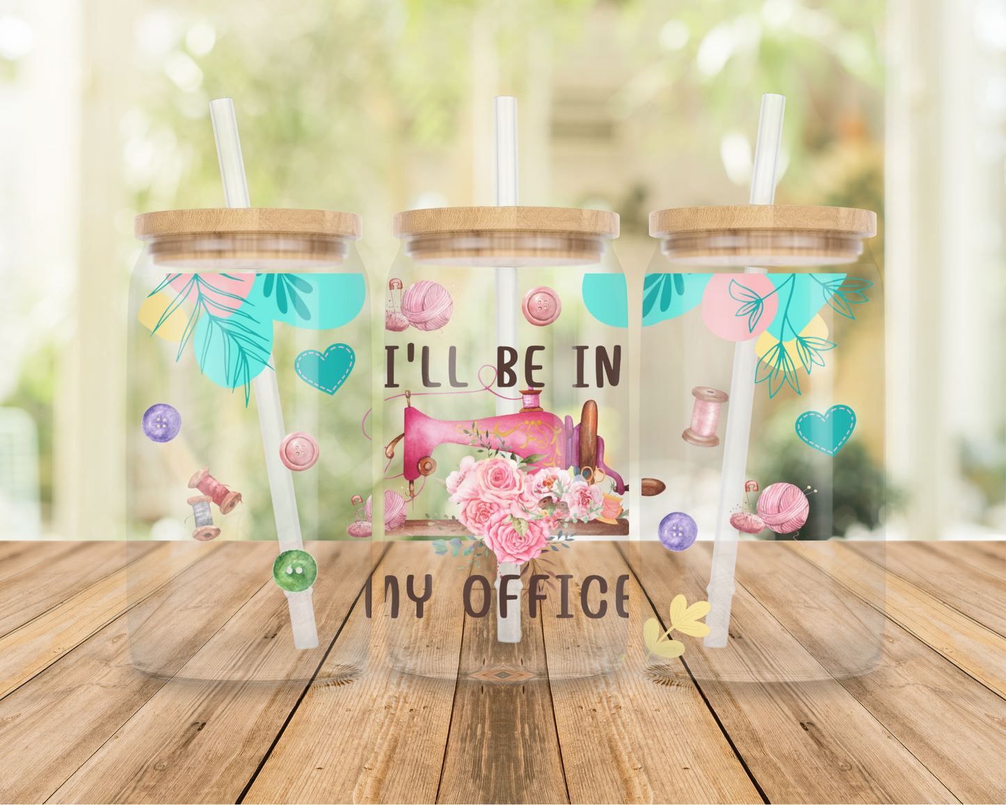 I'll be in my office 16 oz glass can | uv printed | bamboo lid | plastic straw