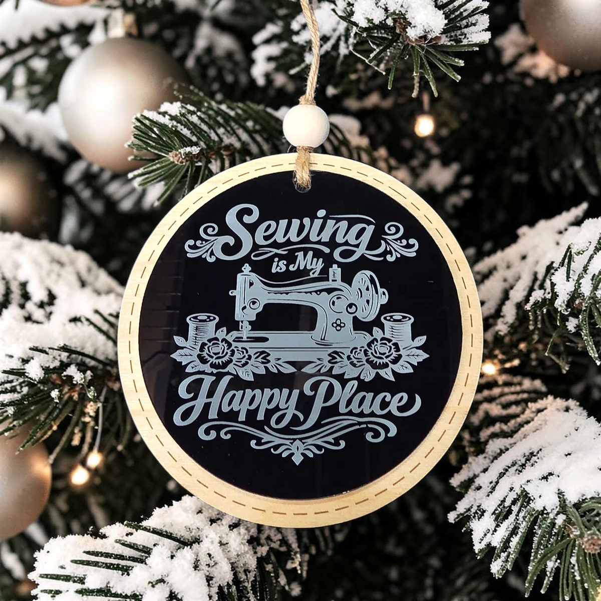 Sewing Is My Happy Place Christmas Ornament | Sewing & Quilting Gift