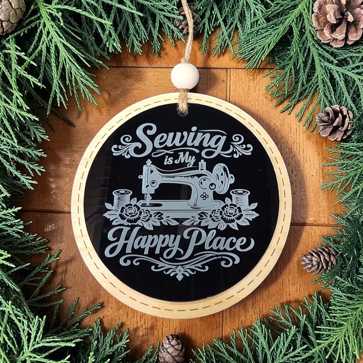 Sewing Is My Happy Place Christmas Ornament | Sewing & Quilting Gift