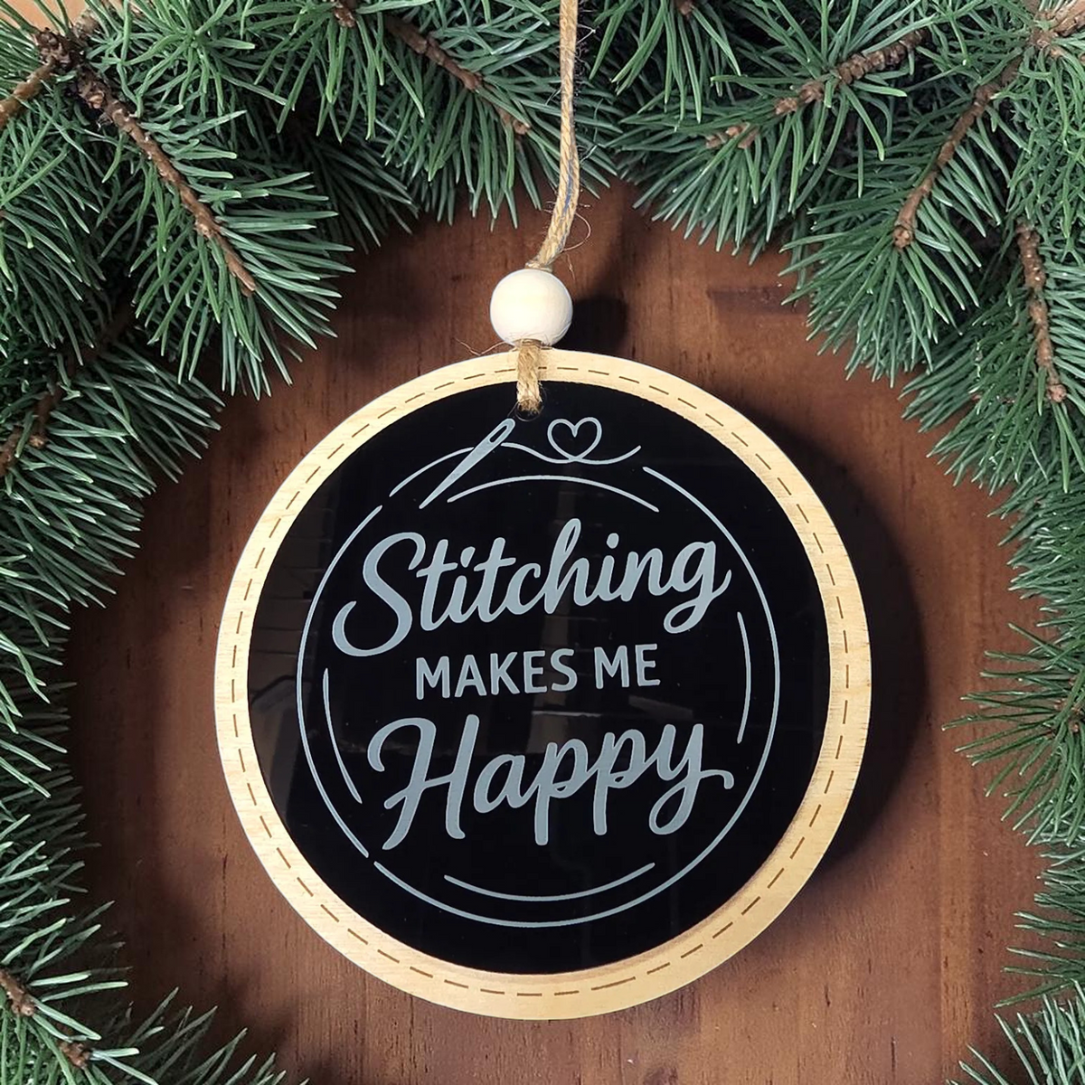 Stitching Makes Me Happy Christmas Ornament | Sewing & Embroidery Gift