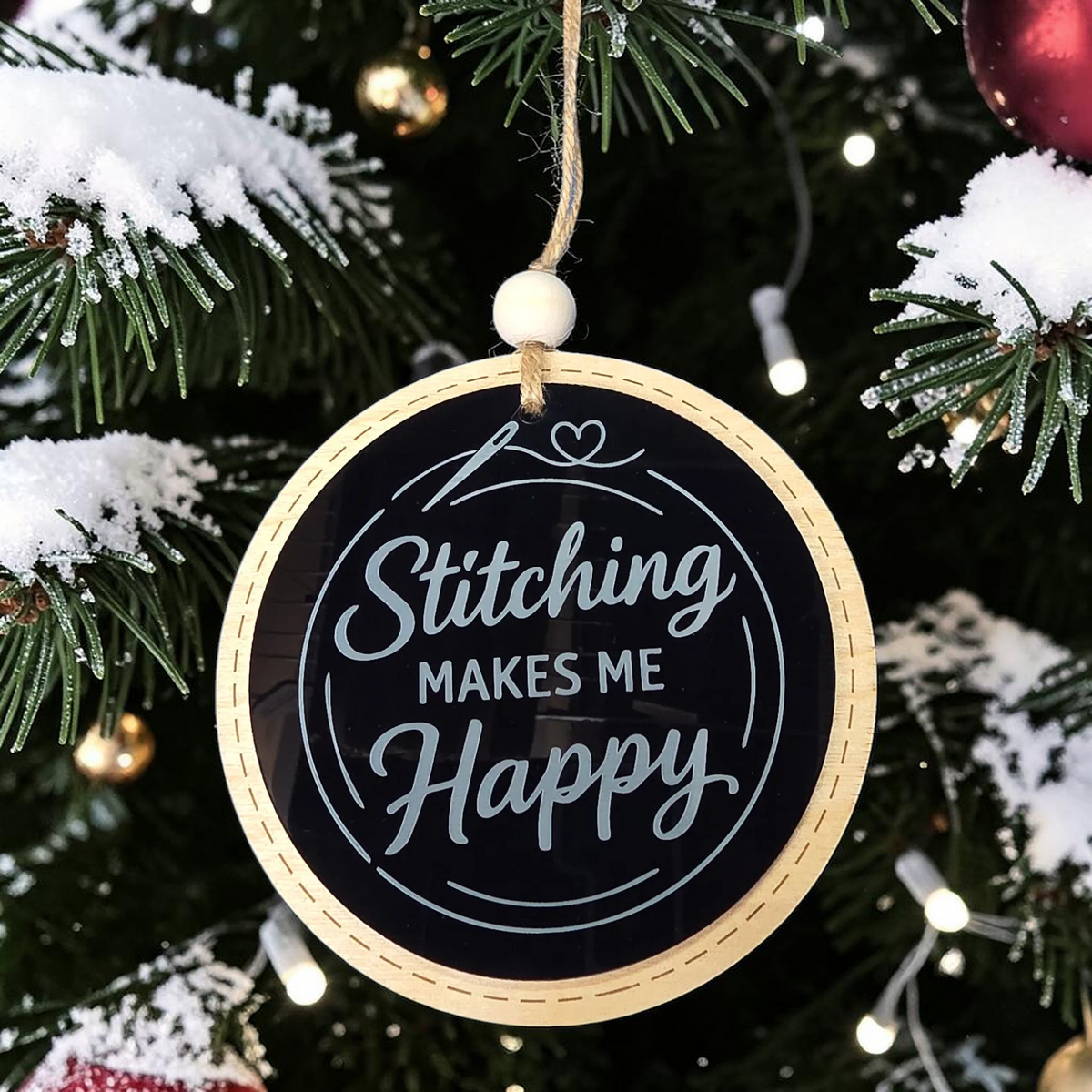 Stitching Makes Me Happy Christmas Ornament | Sewing & Embroidery Gift